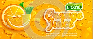 Fresh orange juice splash banner with apteitic drops