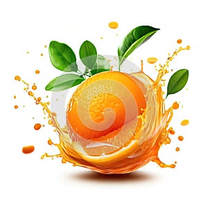 Fresh Orange Juice Splash Isolated on White Background