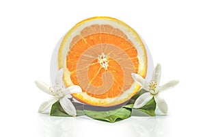 Fresh orange with orange blossom