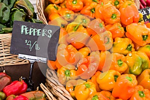 Fresh orange peppers at the market