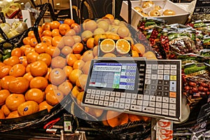 Fresh orange on the shelf in the fresh fruit zone