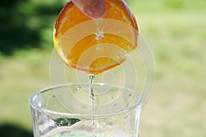 Herbal Orange Slice Drink, Orange, Citrus Glass. Healthy Garden Natural Beverage. Herbalism, Wellness, Beauty Care, Detox, Inmune. photo