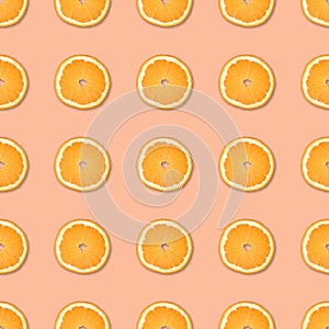 Fresh orange slices seamless pattern. Close up of citrus fruit background. Studio photography