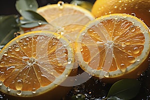 Fresh oranges cut in half to make juice photo