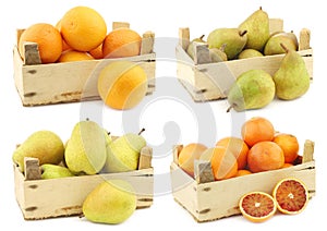 Fresh oranges,`doyenne de comice` pears, Lucas pears and blood oranges