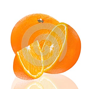 Fresh oranges fruit with half isolated on white background