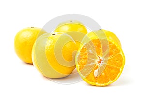 Fresh oranges full and half cut Rich in vitamin C  on white background and clipping path