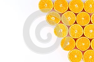 Fresh oranges on white background with copyspace