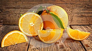 Fresh oranges on wooden background.selectiv focus