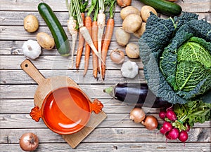 Fresh organic bio vegetables on wooden background