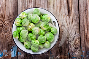 Fresh organic Brussels sprouts in a bowl