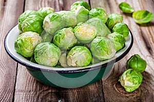 Fresh organic Brussels sprouts in a bowl
