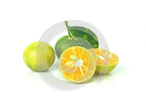 Fresh organic Calamansi lime on white background