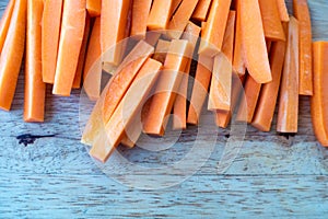 Fresh organic carrots sliced on the table