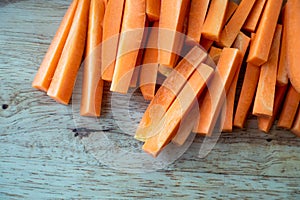 Fresh organic carrots sliced on the table