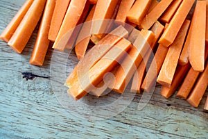 Fresh organic carrots sliced on the table