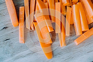 Fresh organic carrots sliced on the table