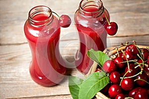 Fresh organic cherry juice in a glass