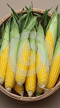 Fresh organic corns in basket, Thai local breed, agriculture concept