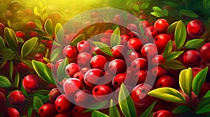 Fresh Organic Cranberry Berry Horizontal Background Illustration.