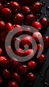 Fresh Organic Cranberry Berry Vertical Background.