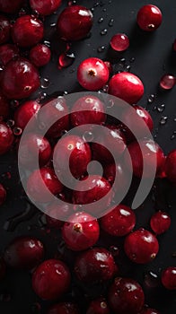 Fresh Organic Cranberry Berry Vertical Background.