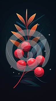 Fresh Organic Cranberry Berry Vertical Trendy Illustration.