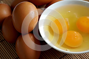 Fresh organic eggs in a bowl