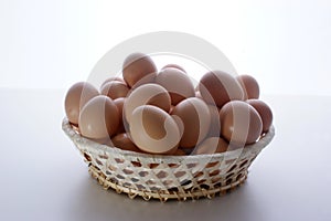 fresh organic eggs in a hand made basket