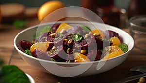 Fresh organic fruit salad, a healthy and colorful summer snack generated by AI