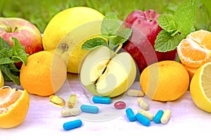 Fresh organic fruit and supplements nutrition