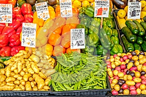 Fresh organic fruits and vegetables at farmers market