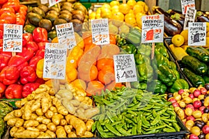 Fresh organic fruits and vegetables at farmers market