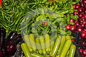 Fresh and organic fruits and vegetables at farmers market. Biological and organic