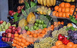 Fresh and organic fruits and vegetables at farmers market. Biological and organic