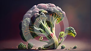 Fresh Organic Green Broccoli Vegetables on Dark Background AI Generative