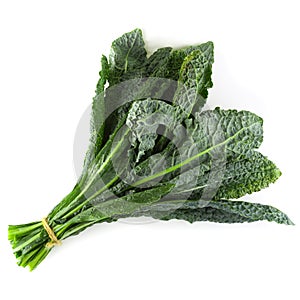 Fresh organic green kale leaves isolated over white background