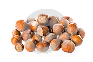 Fresh organic hazelnuts collection isolated on white background. Close up filbert image