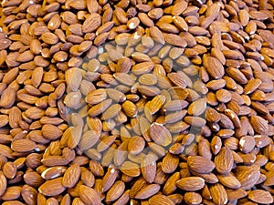 Fresh Organic Heap of Almonds Top View Background - Dry Fruit- Nuts