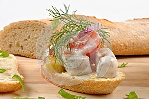 fresh organic herring salad on bread