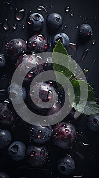 Fresh Organic Huckleberry Berry Vertical Background.