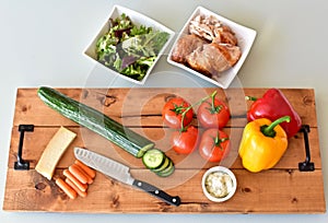 Fresh organic ingredients for making healthy salad lunches and  dinners