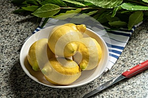 Fresh organic lemons in a bowl