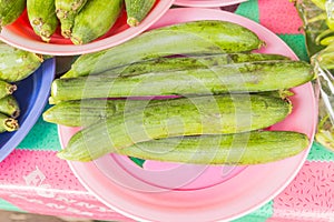 Fresh organic luffa squash selling at local Thai market