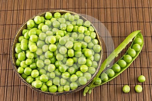 Fresh organic peas in a bowl