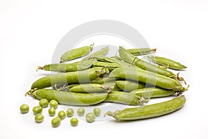 Fresh organic peas isolated on white background