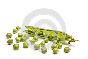 Fresh organic peas isolated on white background