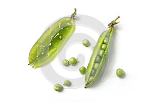 Fresh organic peas on white background