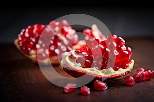 Fresh organic pomegranate on wooding cutting board