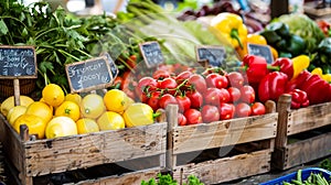 Fresh organic produce from farmers market on display